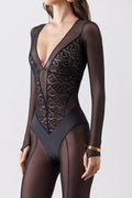 Awena Catsuit Black - Back Kneeling View