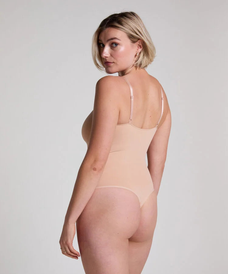 Seamless High-Waist Shaping Bodysuit Beige - Plus Size Back View
